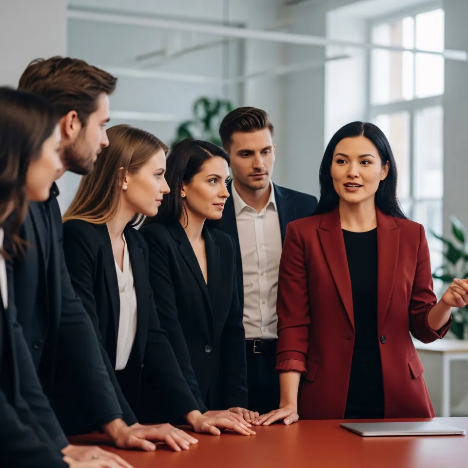 Equipa reunida em ambiente tecnológico